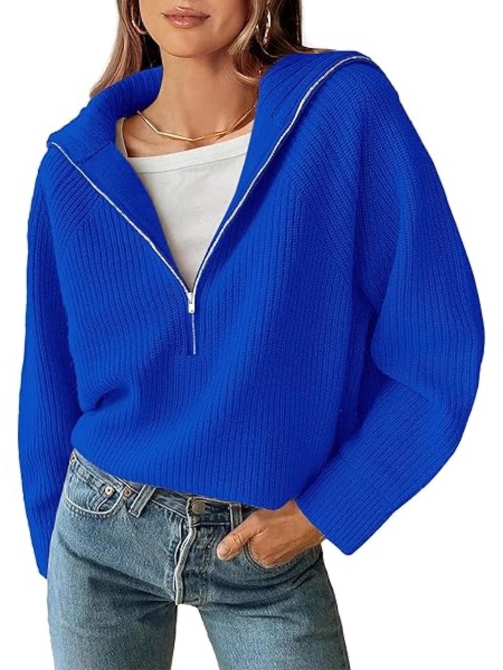 Cotton On Blue Rib Knit Half Zip Sweater Women US 20 Plus Size Oversized